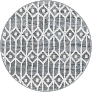 Gray 3' 3 x 3' 3 Matrix Trellis Round Area Rug 100% Polyester Geometric Pattern Modern Carpet for Living, Dining, Bedroom, Office for Sale at Rug Engine