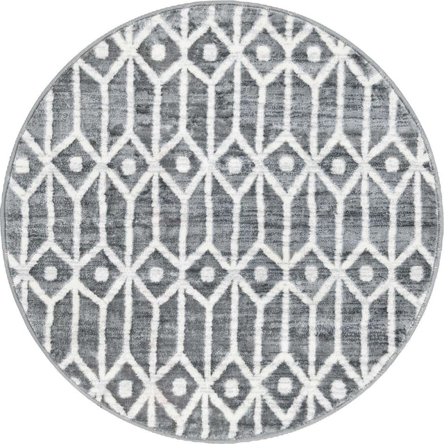 Gray 3' 3 x 3' 3 Matrix Trellis Round Area Rug 100% Polyester Geometric Pattern Modern Carpet for Living, Dining, Bedroom, Office for Sale at Rug Engine