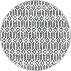 Gray 5' x 5' Matrix Trellis Round Area Rug 100% Polyester Geometric Pattern Modern Carpet for Living, Dining, Bedroom, Office for Sale at Rug Engine