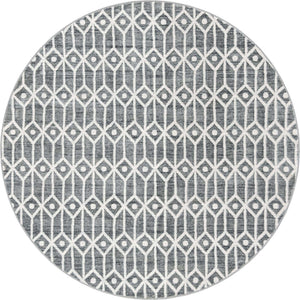 Gray 8' x 8' Matrix Trellis Round Area Rug 100% Polyester Geometric Pattern Modern Carpet for Living, Dining, Bedroom, Office for Sale at Rug Engine