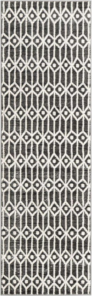 Gray 3' x 10' Matrix Trellis Runner Area Rug 100% Polyester Geometric Pattern Modern Carpet for Living, Dining, Bedroom, Office for Sale at Rug Engine