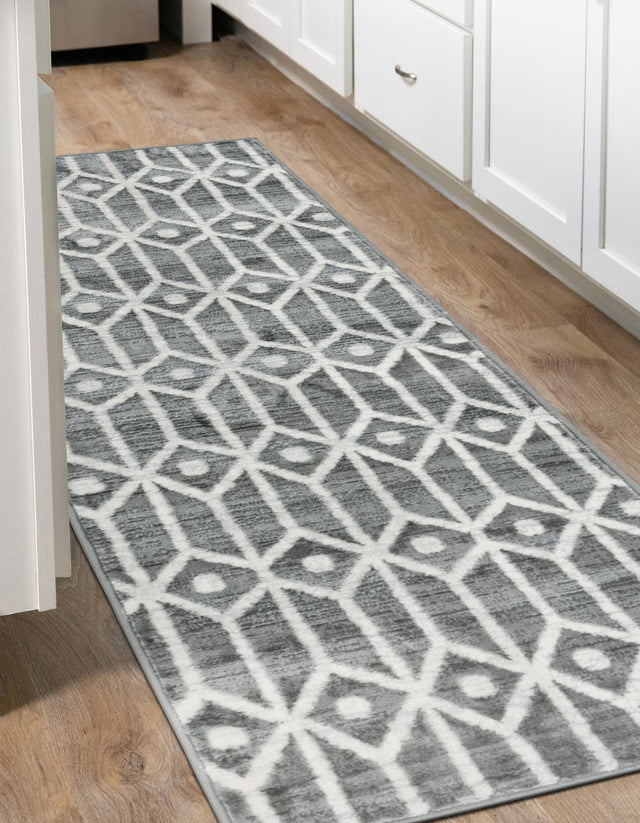 Gray 2' x 8' Matrix Trellis Runner Area Rug 100% Polyester Geometric Pattern Modern Carpet for Living, Dining, Bedroom, Office for Sale at Rug Engine