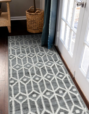 Gray 2' x 6' 1 Matrix Trellis Runner Area Rug 100% Polyester Geometric Pattern Modern Carpet for Living, Dining, Bedroom, Office for Sale at Rug Engine