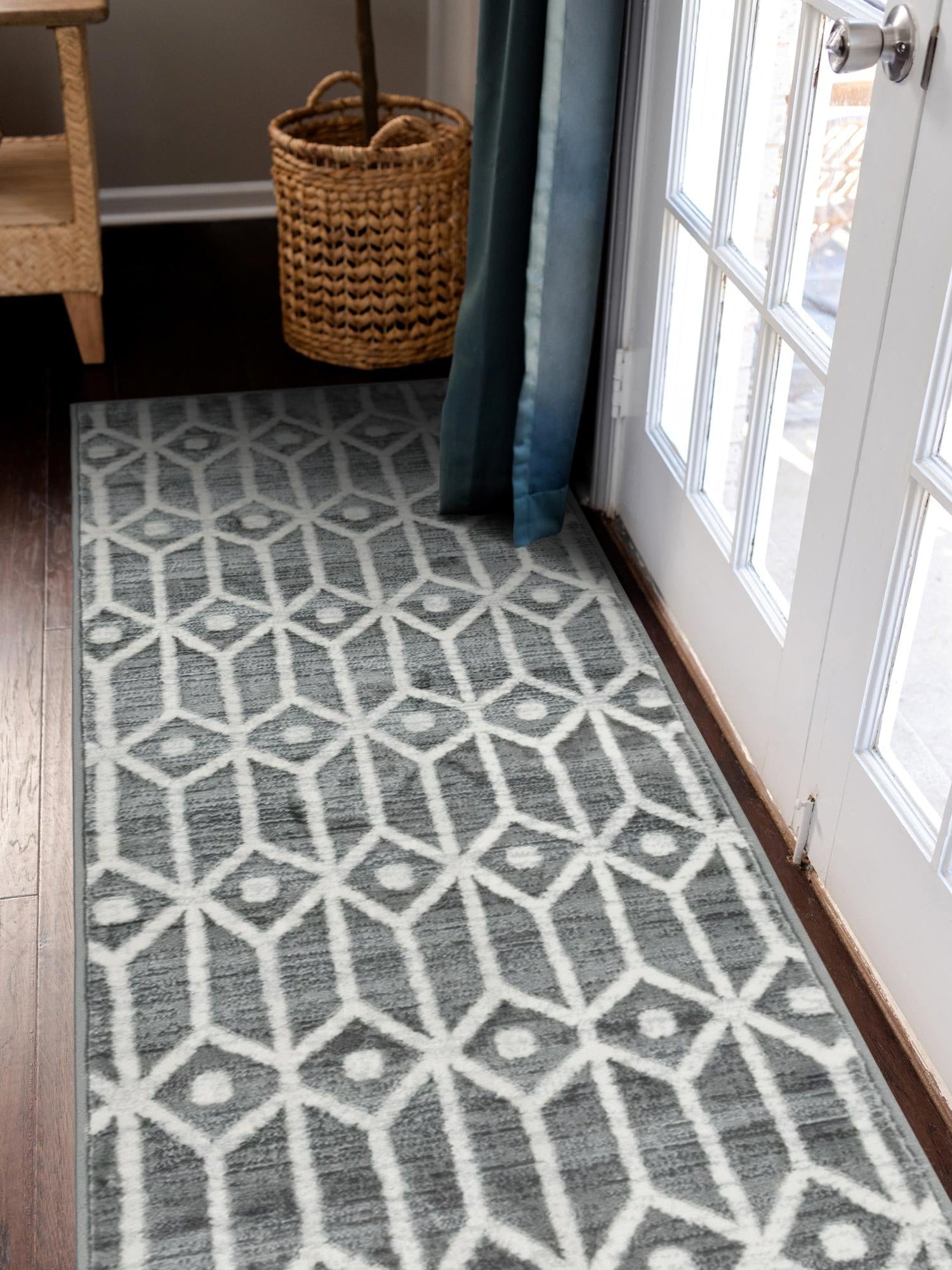 Gray 2' x 8' Matrix Trellis Runner Area Rug 100% Polyester Geometric Pattern Modern Carpet for Living, Dining, Bedroom, Office for Sale at Rug Engine