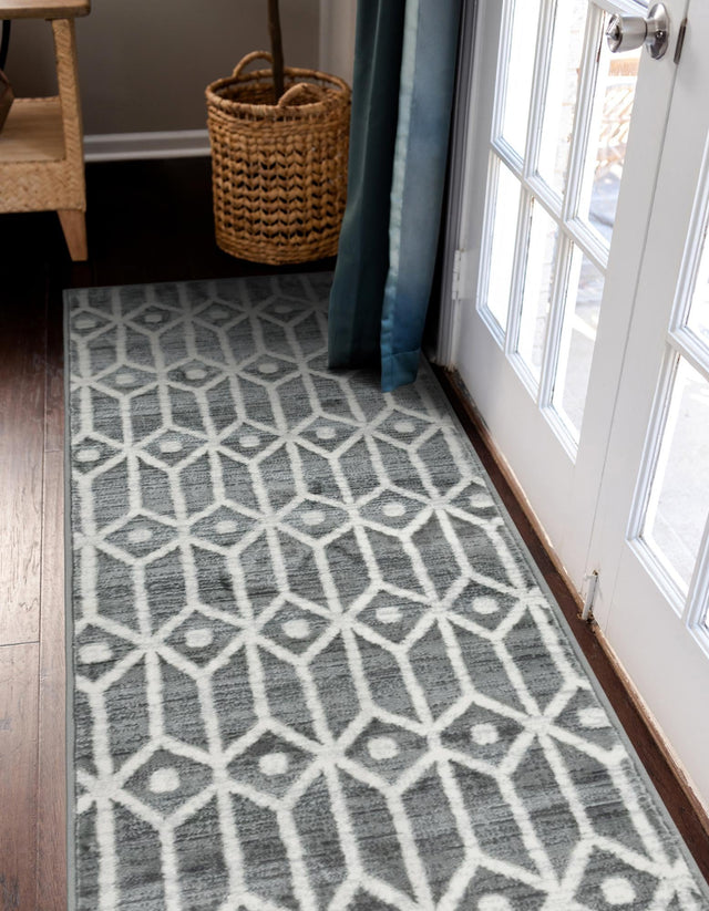 Gray 2' x 8' Matrix Trellis Runner Area Rug 100% Polyester Geometric Pattern Modern Carpet for Living, Dining, Bedroom, Office for Sale at Rug Engine