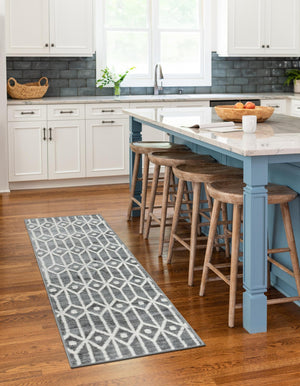 Gray 2' 7 x 13' Matrix Trellis Runner Area Rug 100% Polyester Geometric Pattern Modern Carpet for Living, Dining, Bedroom, Office for Sale at Rug Engine