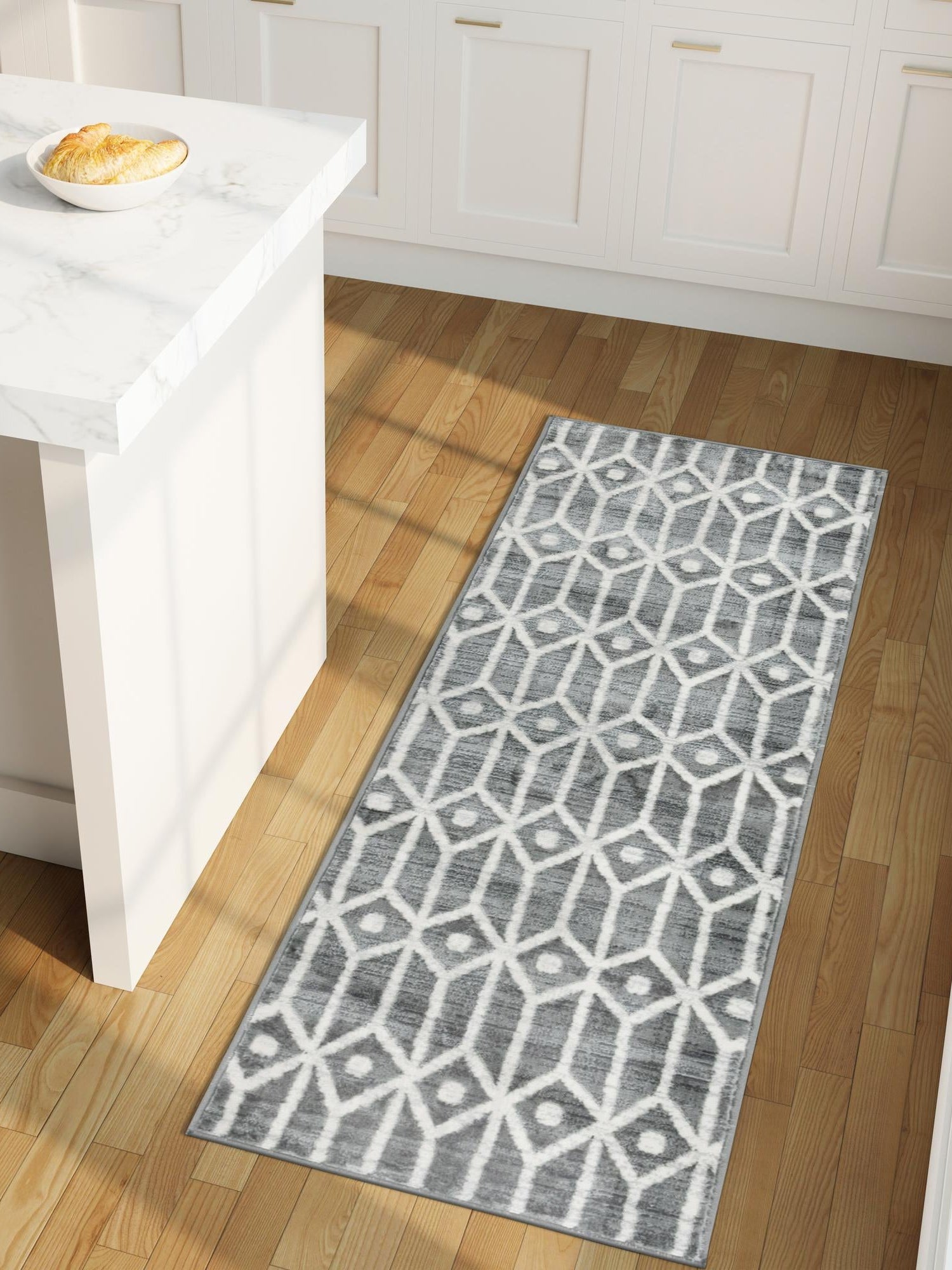Gray 2' x 8' Matrix Trellis Runner Area Rug 100% Polyester Geometric Pattern Modern Carpet for Living, Dining, Bedroom, Office for Sale at Rug Engine