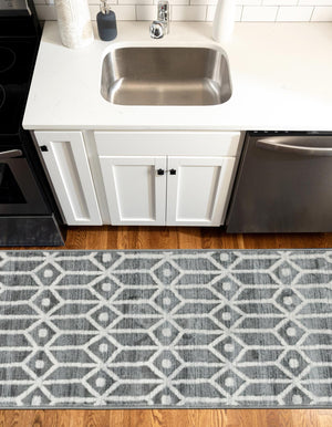 Gray 3' x 10' Matrix Trellis Runner Area Rug 100% Polyester Geometric Pattern Modern Carpet for Living, Dining, Bedroom, Office for Sale at Rug Engine