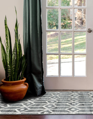 Gray 3' x 10' Matrix Trellis Runner Area Rug 100% Polyester Geometric Pattern Modern Carpet for Living, Dining, Bedroom, Office for Sale at Rug Engine