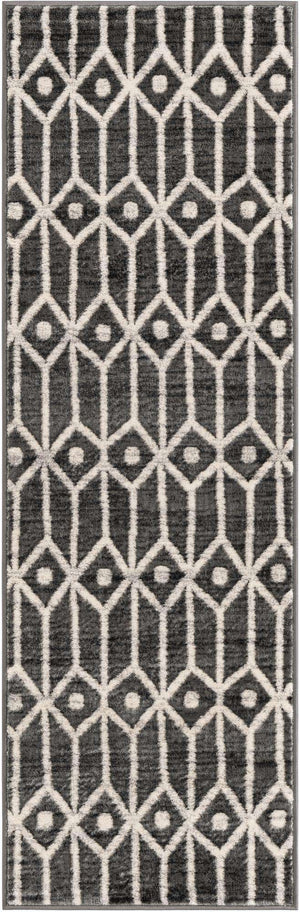 Gray 2' x 6' 1 Matrix Trellis Runner Area Rug 100% Polyester Geometric Pattern Modern Carpet for Living, Dining, Bedroom, Office for Sale at Rug Engine