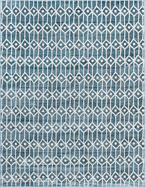 Blue 9' x 12' Matrix Trellis Rectangle Area Rug 100% Polyester Geometric Pattern Modern Carpet for Living, Dining, Bedroom, Office for Sale at Rug Engine
