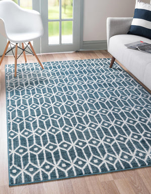 Blue 4' x 6' Matrix Trellis Rectangle Area Rug 100% Polyester Geometric Pattern Modern Carpet for Living, Dining, Bedroom, Office for Sale at Rug Engine