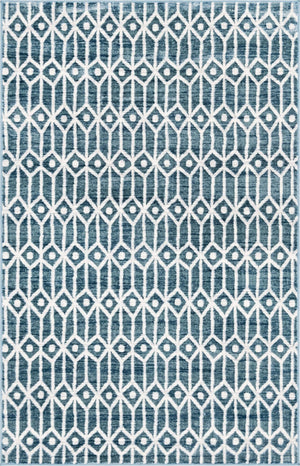 Blue 5' x 8' Matrix Trellis Rectangle Area Rug 100% Polyester Geometric Pattern Modern Carpet for Living, Dining, Bedroom, Office for Sale at Rug Engine