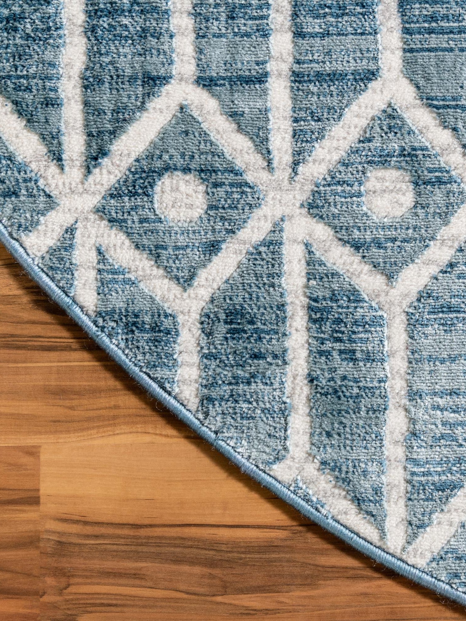 Blue 8' x 8' Matrix Trellis Round Area Rug 100% Polyester Geometric Pattern Modern Carpet for Living, Dining, Bedroom, Office for Sale at Rug Engine