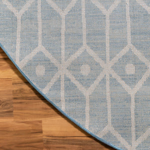 Blue 7' x 7' Matrix Trellis Round Area Rug 100% Polyester Geometric Pattern Modern Carpet for Living, Dining, Bedroom, Office for Sale at Rug Engine