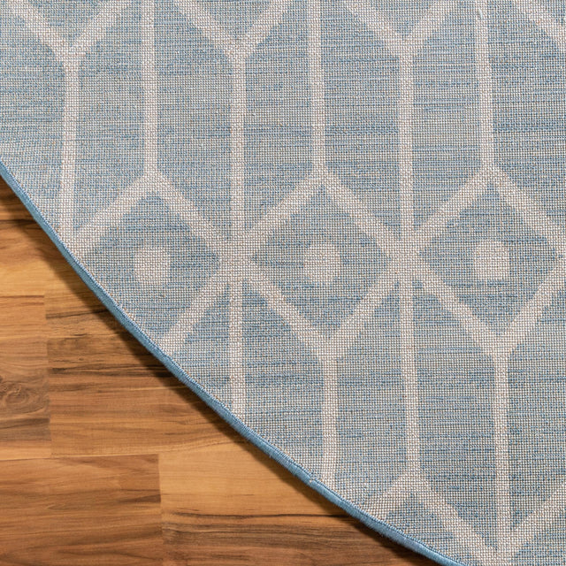 Blue 8' x 8' Matrix Trellis Round Area Rug 100% Polyester Geometric Pattern Modern Carpet for Living, Dining, Bedroom, Office for Sale at Rug Engine