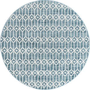 Blue 8' x 8' Matrix Trellis Round Area Rug 100% Polyester Geometric Pattern Modern Carpet for Living, Dining, Bedroom, Office for Sale at Rug Engine