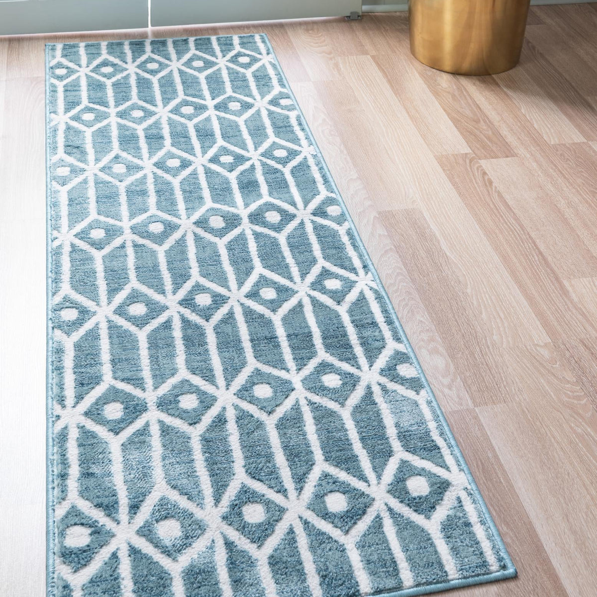 Blue 2' 11 x 19' 8 Matrix Trellis Runner Area Rug 100% Polyester Geome ...