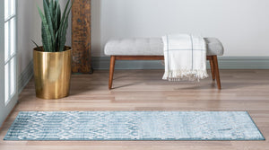 Blue 2' 11 x 19' 8 Matrix Trellis Runner Area Rug 100% Polyester Geometric Pattern Modern Carpet for Living, Dining, Bedroom, Office for Sale at Rug Engine