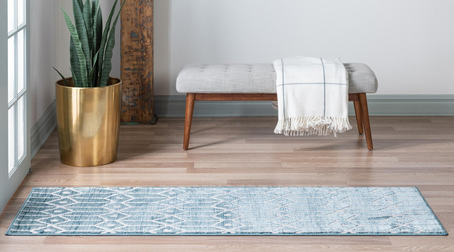 Blue 2' x 8' Matrix Trellis Runner Area Rug 100% Polyester Geometric Pattern Modern Carpet for Living, Dining, Bedroom, Office for Sale at Rug Engine