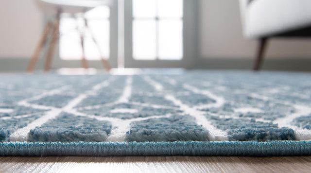 Blue 2' 11 x 19' 8 Matrix Trellis Runner Area Rug 100% Polyester Geometric Pattern Modern Carpet for Living, Dining, Bedroom, Office for Sale at Rug Engine