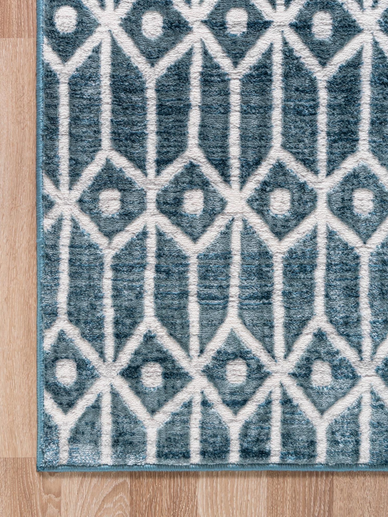 Blue 2' 11 x 19' 8 Matrix Trellis Runner Area Rug 100% Polyester Geometric Pattern Modern Carpet for Living, Dining, Bedroom, Office for Sale at Rug Engine