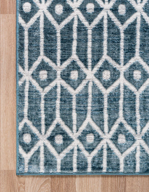 Blue 2' 11 x 19' 8 Matrix Trellis Runner Area Rug 100% Polyester Geometric Pattern Modern Carpet for Living, Dining, Bedroom, Office for Sale at Rug Engine
