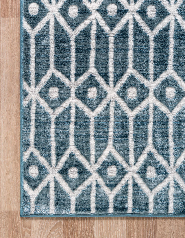 Blue 2' x 8' Matrix Trellis Runner Area Rug 100% Polyester Geometric Pattern Modern Carpet for Living, Dining, Bedroom, Office for Sale at Rug Engine