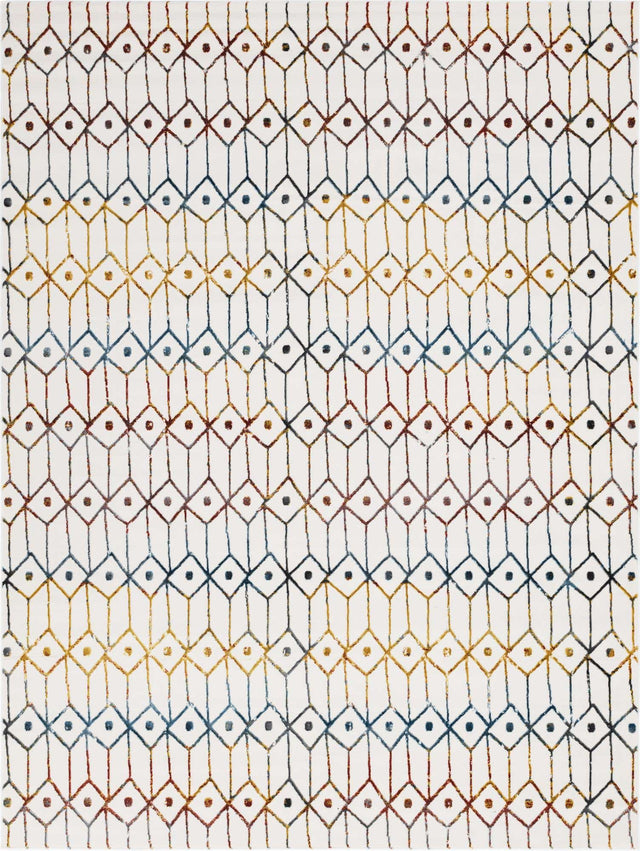 Multicolor 9' x 12' 2 Matrix Trellis Rectangle Area Rug 100% Polyester Geometric Pattern Modern Carpet for Living, Dining, Bedroom, Office for Sale at Rug Engine