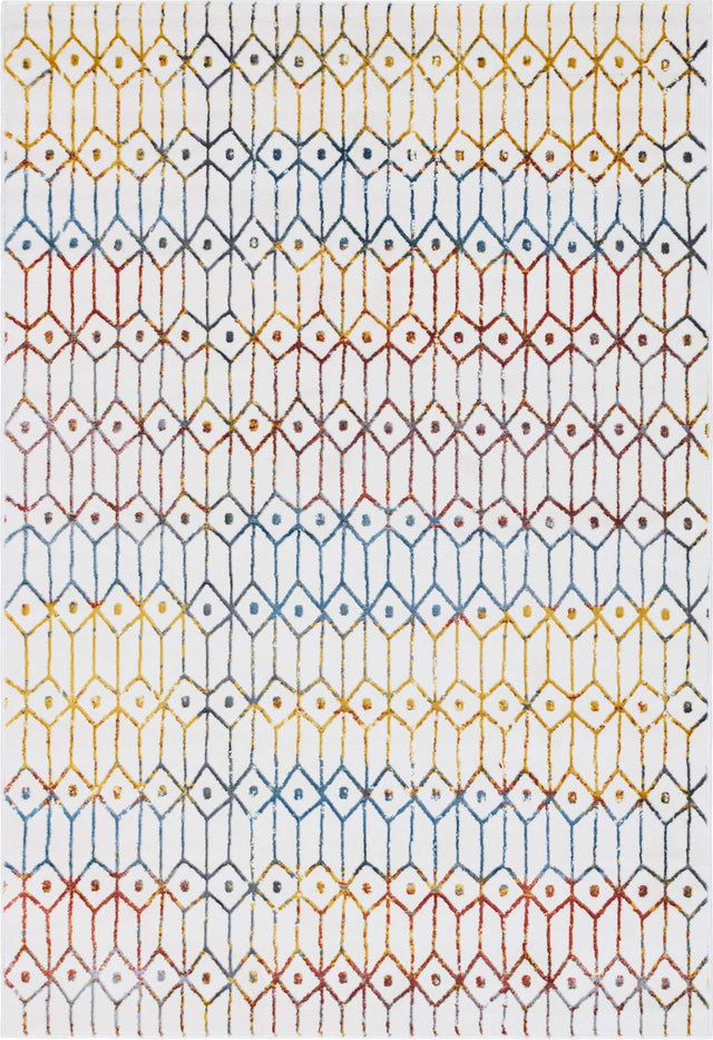 Multicolor 6' 1 x 9' Matrix Trellis Rectangle Area Rug 100% Polyester Geometric Pattern Modern Carpet for Living, Dining, Bedroom, Office for Sale at Rug Engine