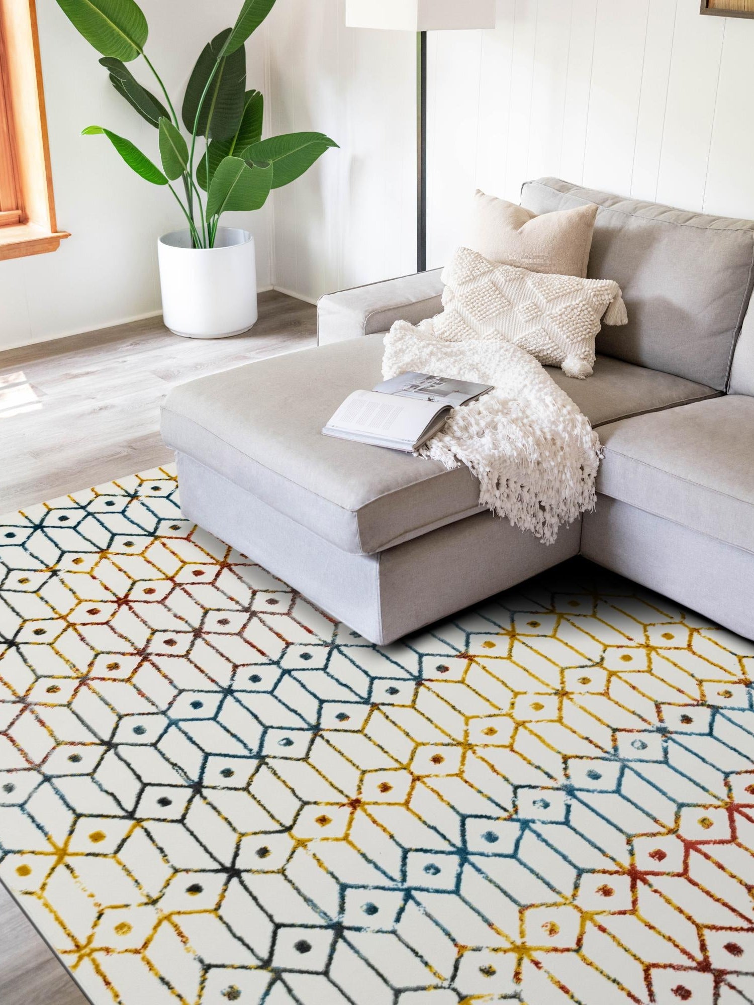 Multicolor 6' 1 x 9' Matrix Trellis Rectangle Area Rug 100% Polyester Geometric Pattern Modern Carpet for Living, Dining, Bedroom, Office for Sale at Rug Engine