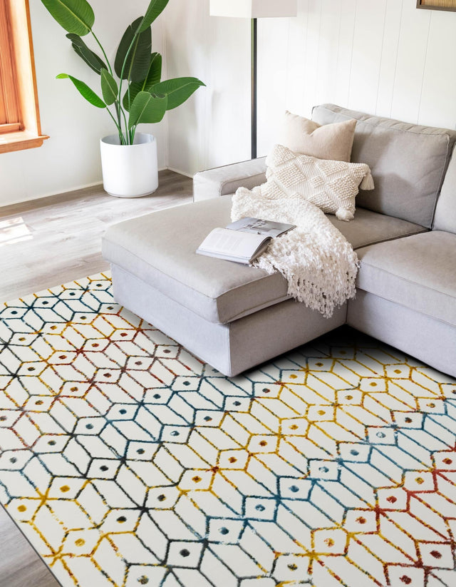 Multicolor 6' 1 x 9' Matrix Trellis Rectangle Area Rug 100% Polyester Geometric Pattern Modern Carpet for Living, Dining, Bedroom, Office for Sale at Rug Engine