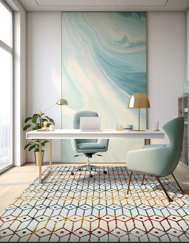 Multicolor 9' 10 x 14' Matrix Trellis Rectangle Area Rug 100% Polyester Geometric Pattern Modern Carpet for Living, Dining, Bedroom, Office for Sale at Rug Engine