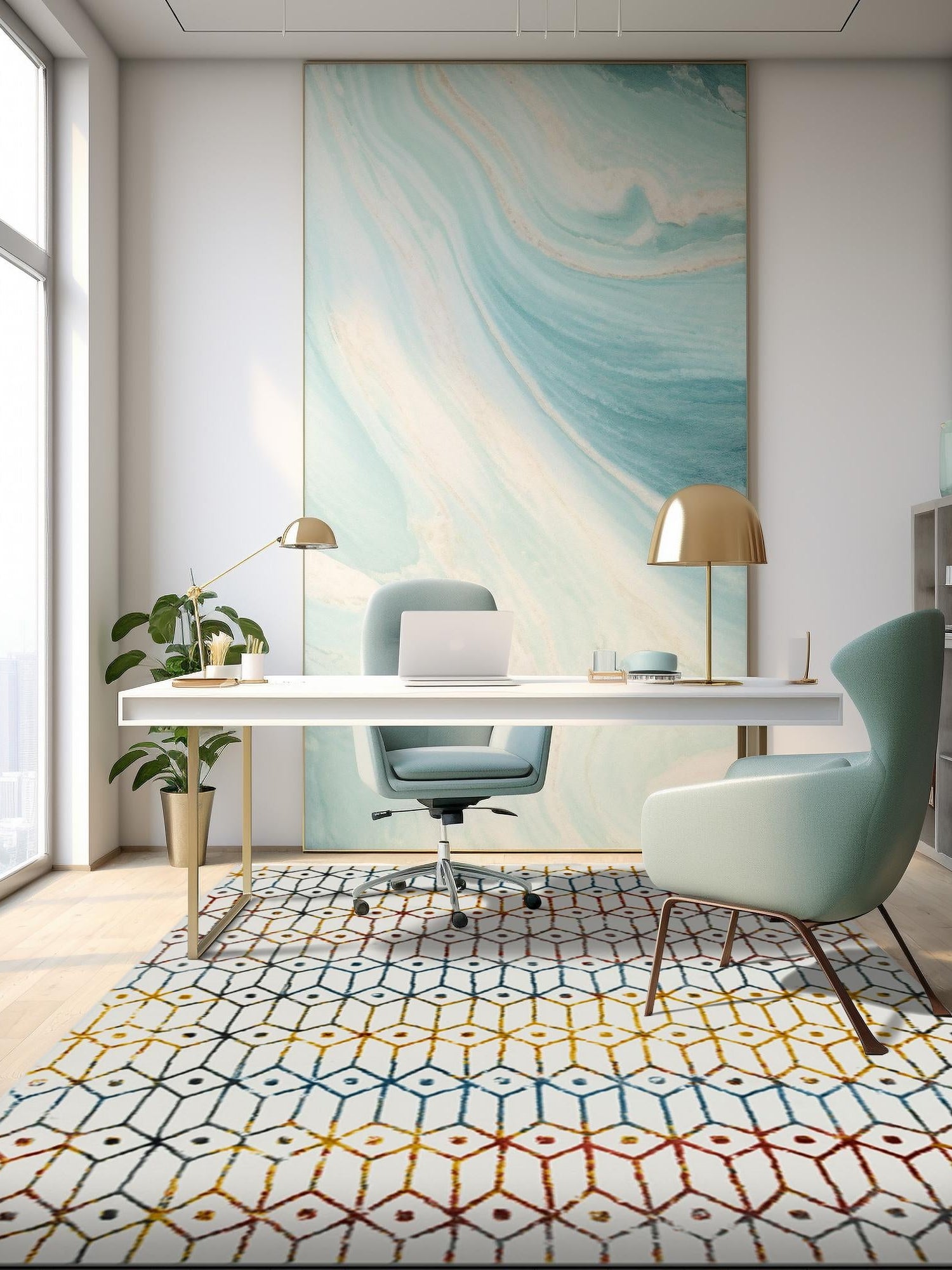 Multicolor 5' 1 x 8' Matrix Trellis Rectangle Area Rug 100% Polyester Geometric Pattern Modern Carpet for Living, Dining, Bedroom, Office for Sale at Rug Engine