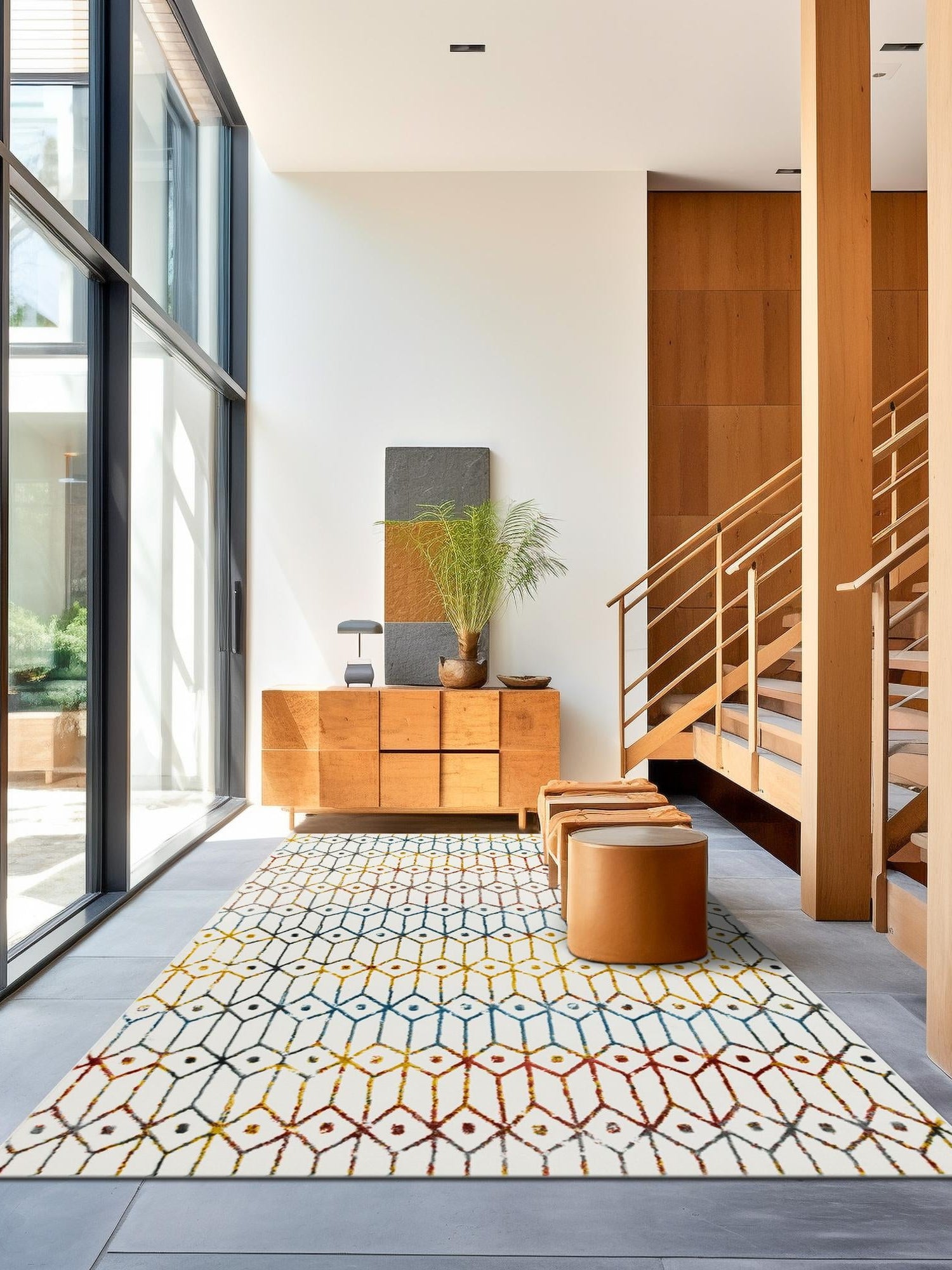 Multicolor 6' 1 x 9' Matrix Trellis Rectangle Area Rug 100% Polyester Geometric Pattern Modern Carpet for Living, Dining, Bedroom, Office for Sale at Rug Engine