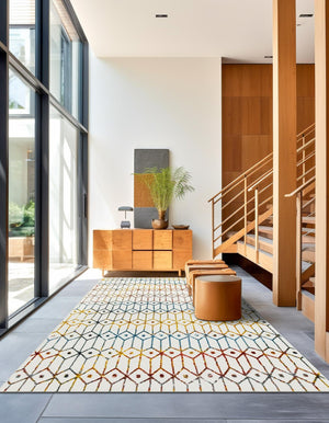 Multicolor 6' 1 x 9' Matrix Trellis Rectangle Area Rug 100% Polyester Geometric Pattern Modern Carpet for Living, Dining, Bedroom, Office for Sale at Rug Engine