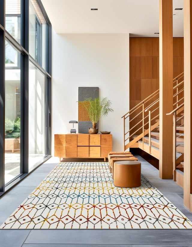 Multicolor 8' x 10' Matrix Trellis Rectangle Area Rug 100% Polyester Geometric Pattern Modern Carpet for Living, Dining, Bedroom, Office for Sale at Rug Engine
