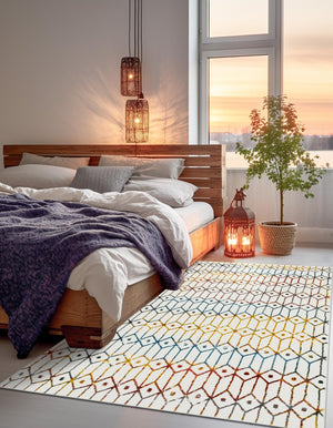 Multicolor 9' 10 x 14' Matrix Trellis Rectangle Area Rug 100% Polyester Geometric Pattern Modern Carpet for Living, Dining, Bedroom, Office for Sale at Rug Engine