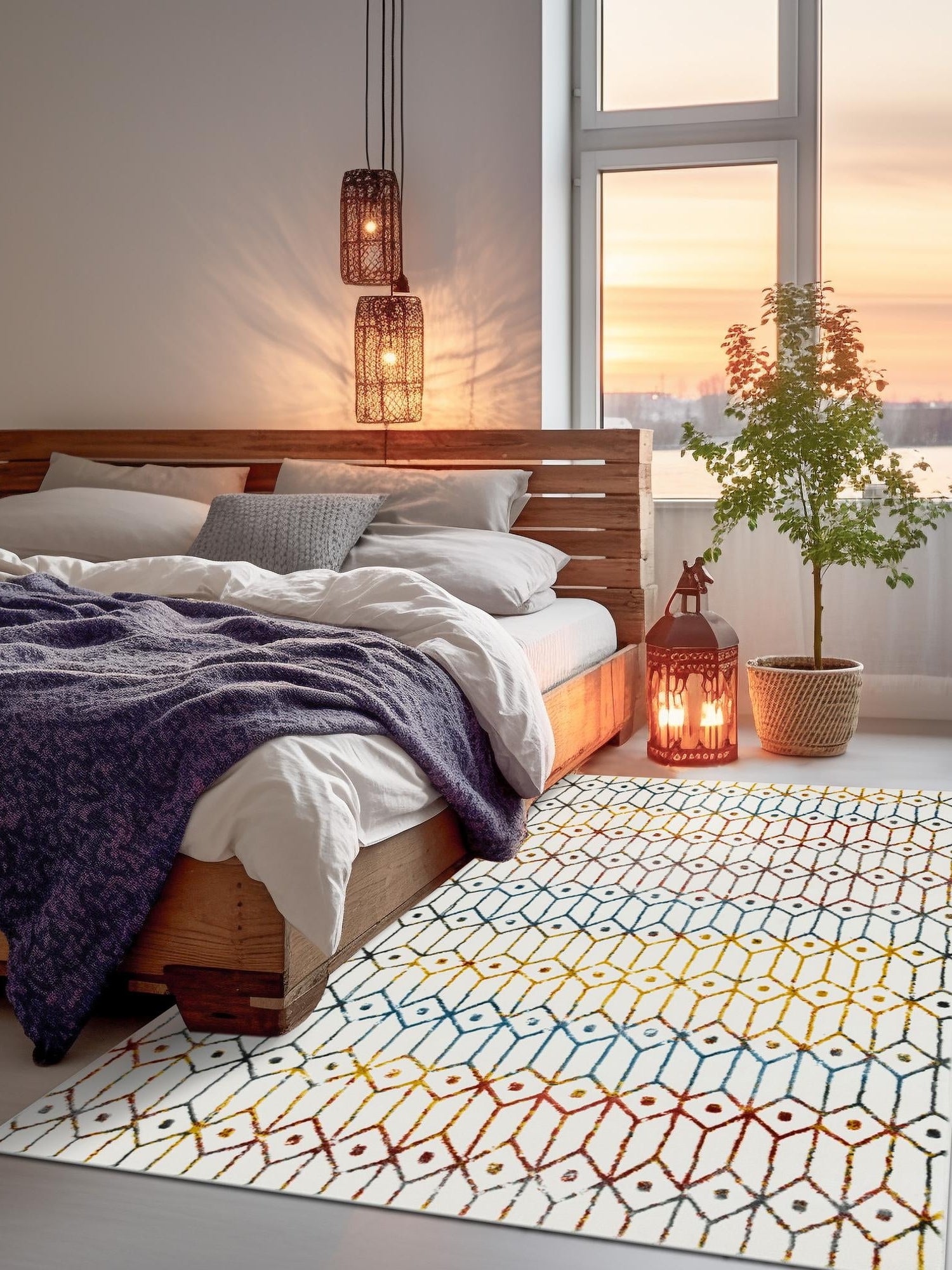 Multicolor 6' 1 x 9' Matrix Trellis Rectangle Area Rug 100% Polyester Geometric Pattern Modern Carpet for Living, Dining, Bedroom, Office for Sale at Rug Engine