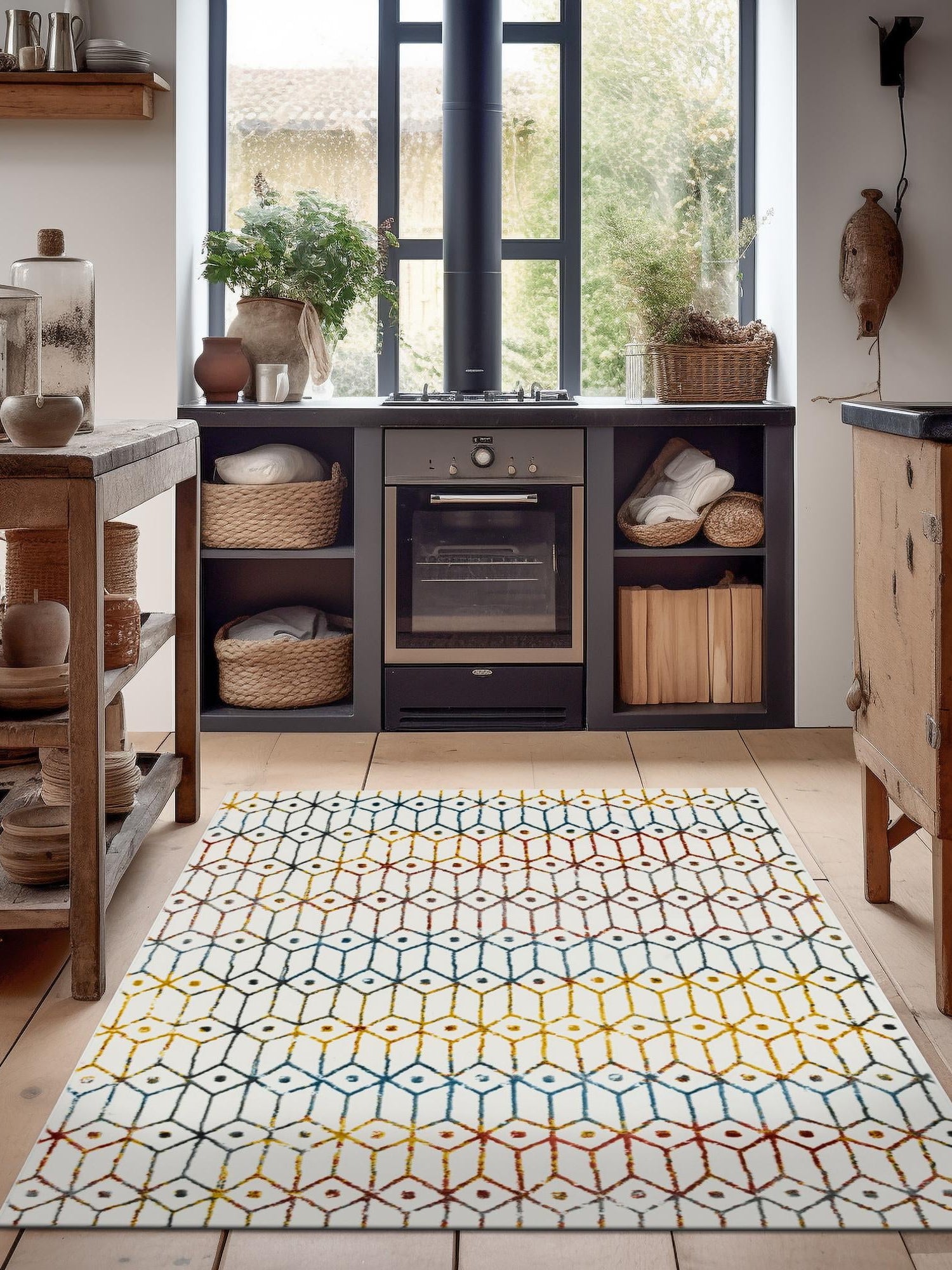 Multicolor 6' 1 x 9' Matrix Trellis Rectangle Area Rug 100% Polyester Geometric Pattern Modern Carpet for Living, Dining, Bedroom, Office for Sale at Rug Engine
