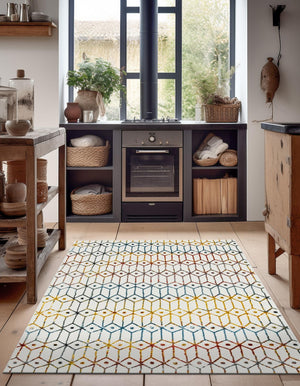 Multicolor 6' 1 x 9' Matrix Trellis Rectangle Area Rug 100% Polyester Geometric Pattern Modern Carpet for Living, Dining, Bedroom, Office for Sale at Rug Engine