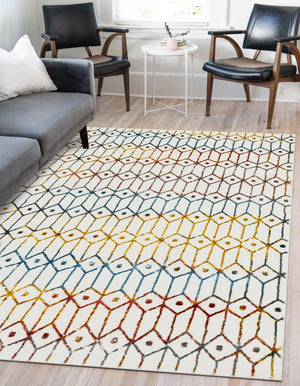 Multicolor 6' 1 x 9' Matrix Trellis Rectangle Area Rug 100% Polyester Geometric Pattern Modern Carpet for Living, Dining, Bedroom, Office for Sale at Rug Engine