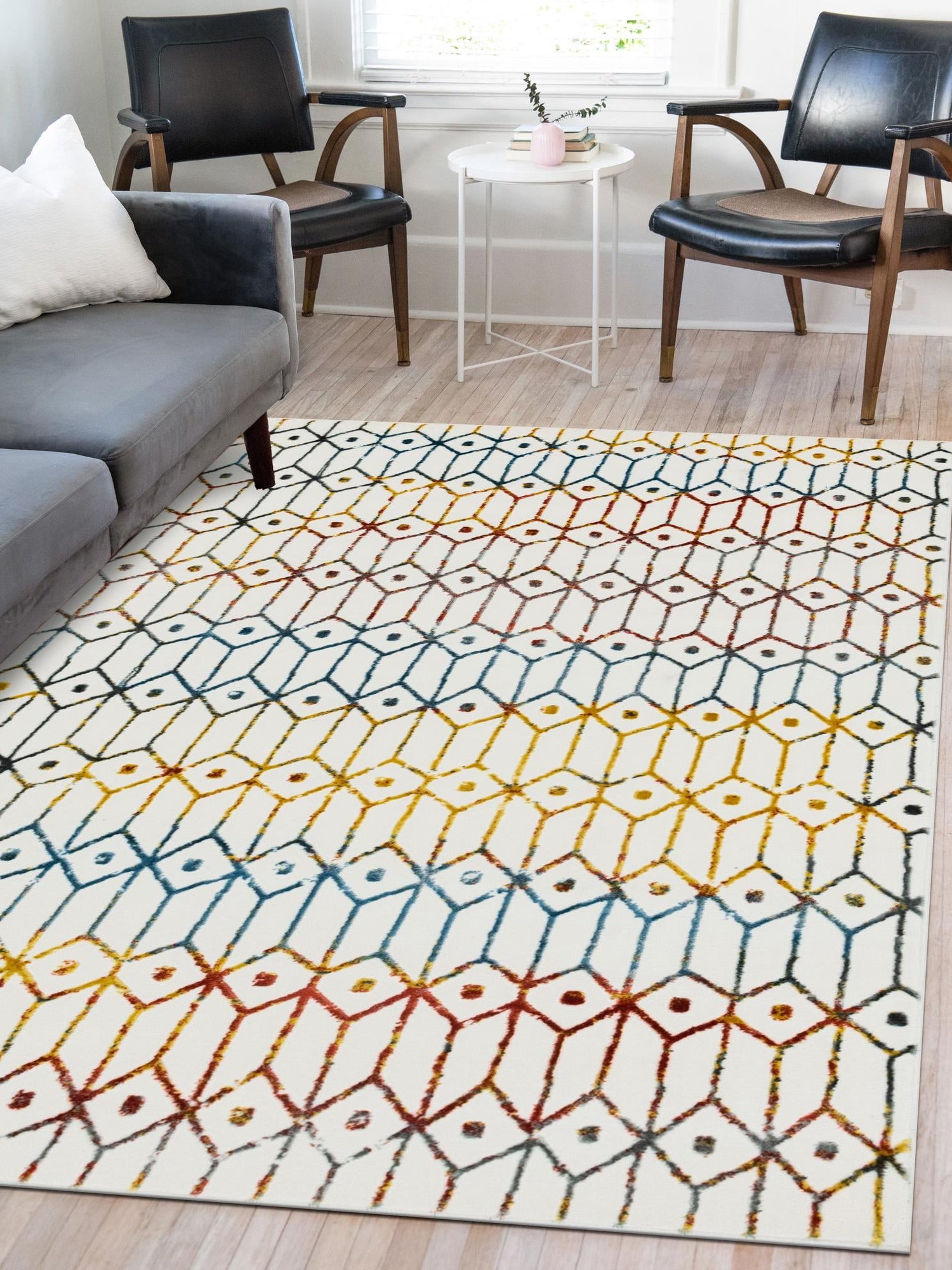 Multicolor 5' 1 x 8' Matrix Trellis Rectangle Area Rug 100% Polyester Geometric Pattern Modern Carpet for Living, Dining, Bedroom, Office for Sale at Rug Engine