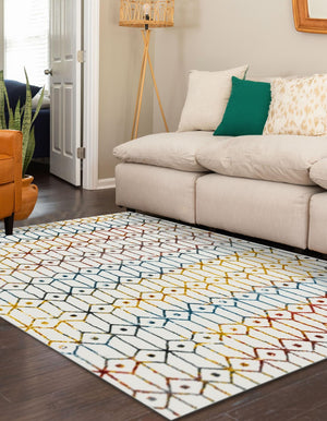Multicolor 9' 10 x 14' Matrix Trellis Rectangle Area Rug 100% Polyester Geometric Pattern Modern Carpet for Living, Dining, Bedroom, Office for Sale at Rug Engine
