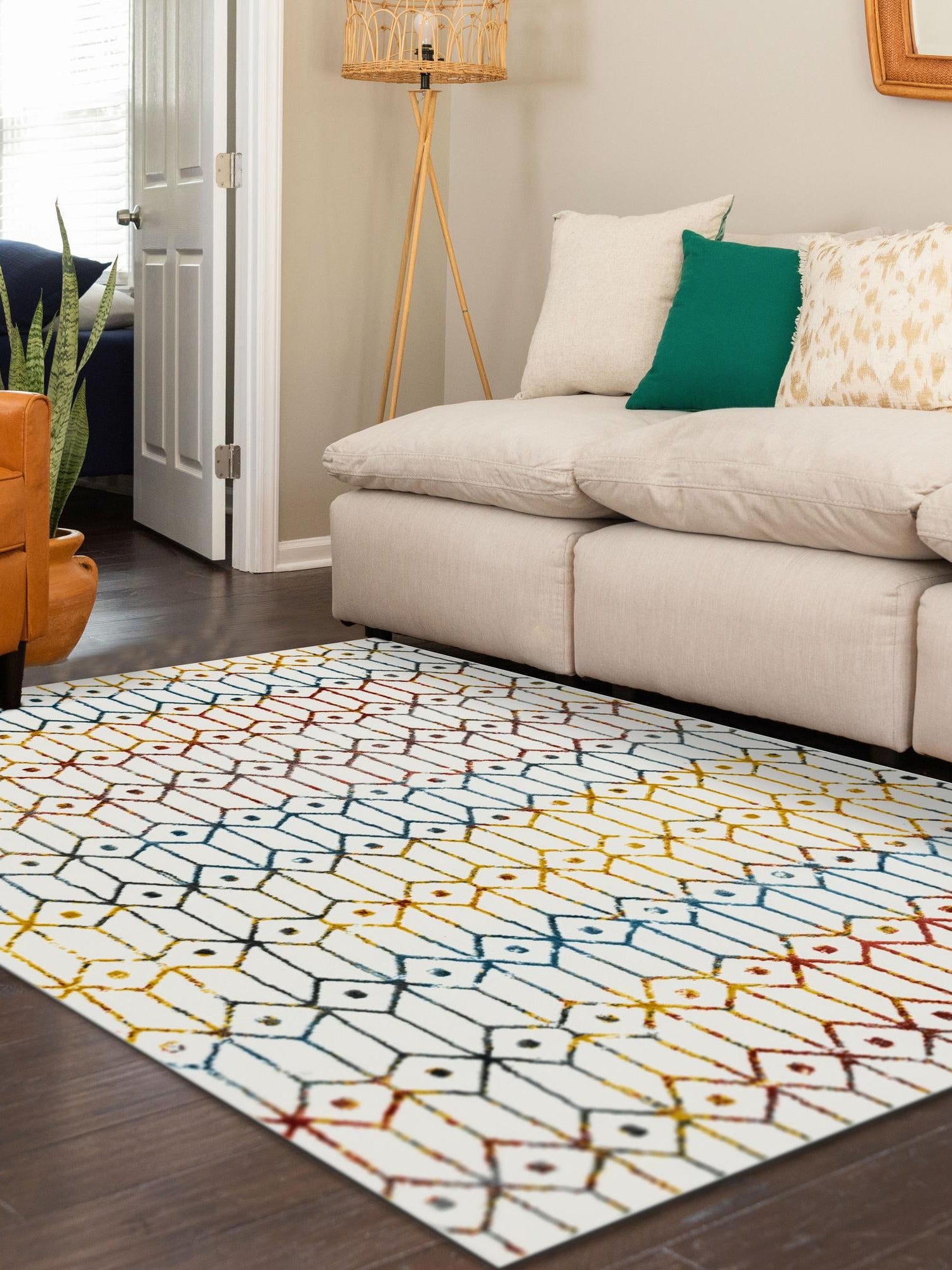 Multicolor 5' 1 x 8' Matrix Trellis Rectangle Area Rug 100% Polyester Geometric Pattern Modern Carpet for Living, Dining, Bedroom, Office for Sale at Rug Engine