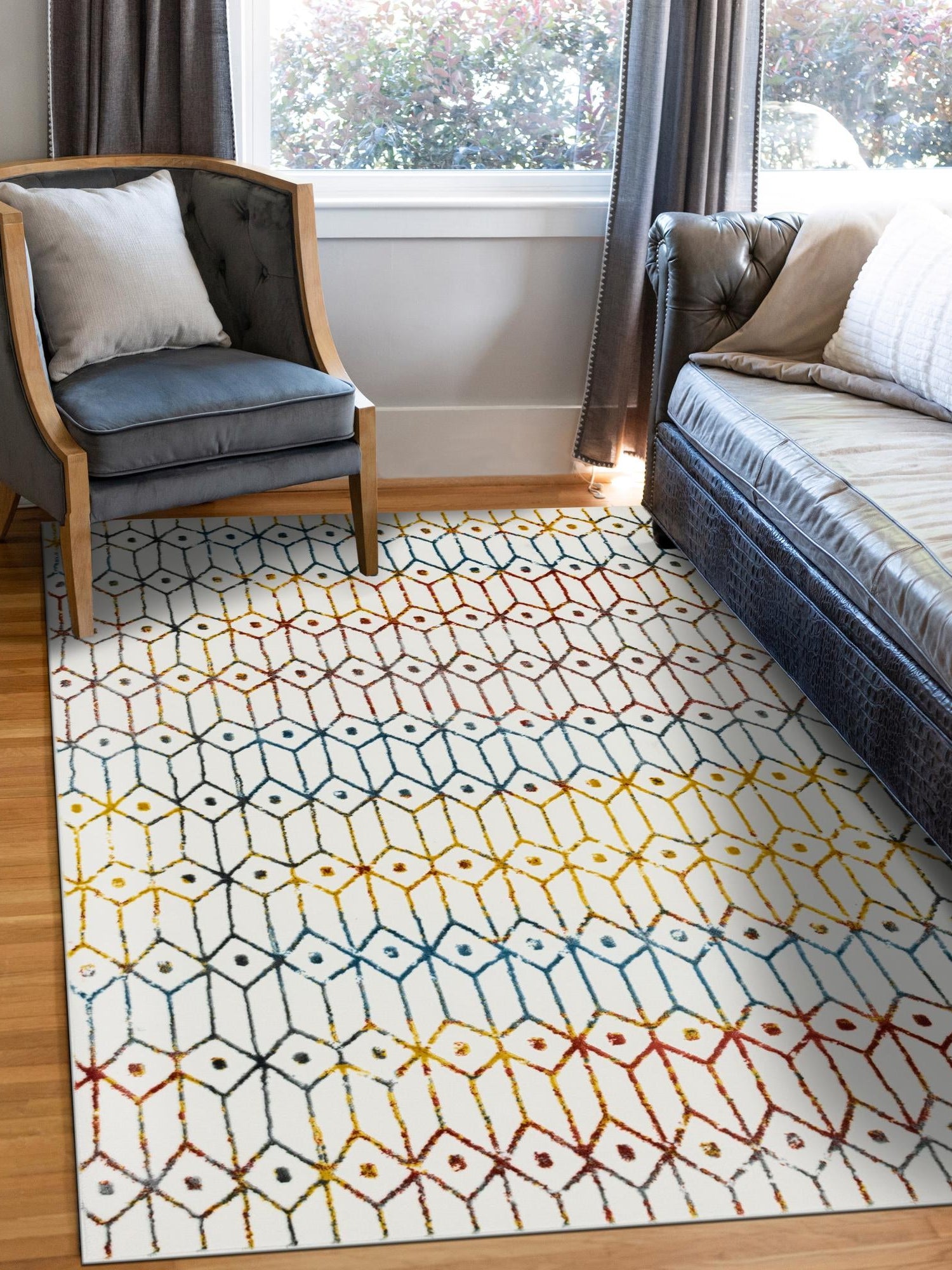 Multicolor 9' x 12' 2 Matrix Trellis Rectangle Area Rug 100% Polyester Geometric Pattern Modern Carpet for Living, Dining, Bedroom, Office for Sale at Rug Engine