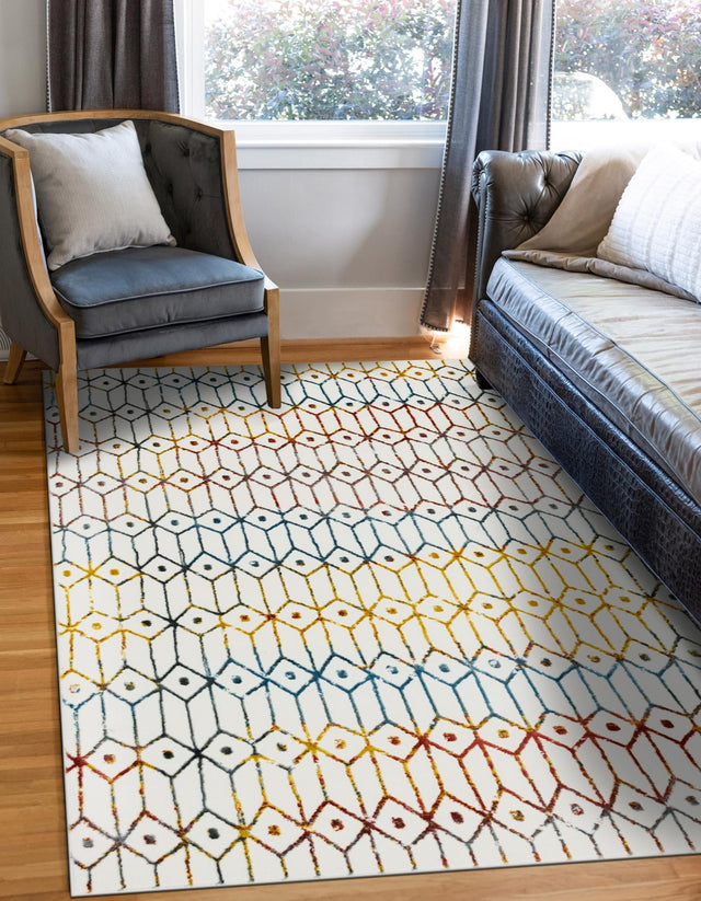 Multicolor 6' 1 x 9' Matrix Trellis Rectangle Area Rug 100% Polyester Geometric Pattern Modern Carpet for Living, Dining, Bedroom, Office for Sale at Rug Engine