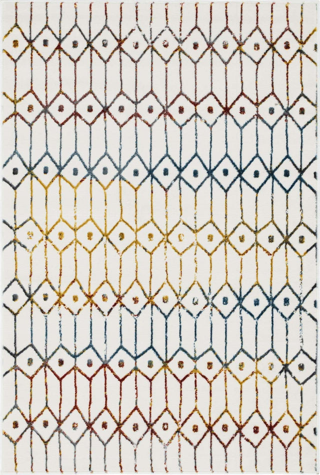 Multicolor 4' 1 x 6' 1 Matrix Trellis Rectangle Area Rug 100% Polyester Geometric Pattern Modern Carpet for Living, Dining, Bedroom, Office for Sale at Rug Engine