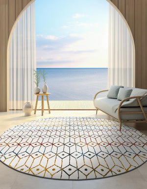 Multicolor 7' x 7' Matrix Trellis Round Area Rug 100% Polyester Geometric Pattern Modern Carpet for Living, Dining, Bedroom, Office for Sale at Rug Engine