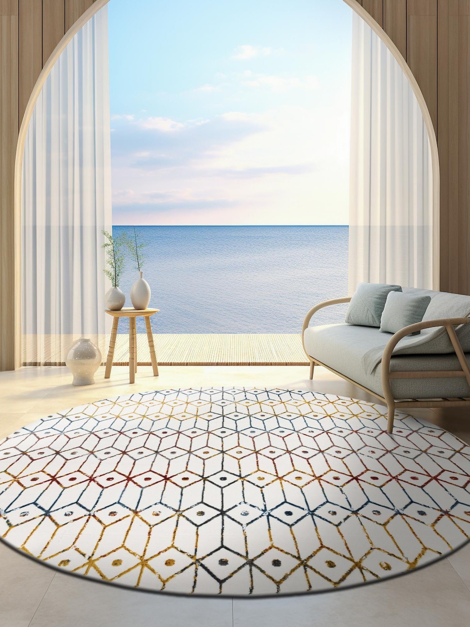 Multicolor 5' 1 x 5' 1 Matrix Trellis Round Area Rug 100% Polyester Geometric Pattern Modern Carpet for Living, Dining, Bedroom, Office for Sale at Rug Engine